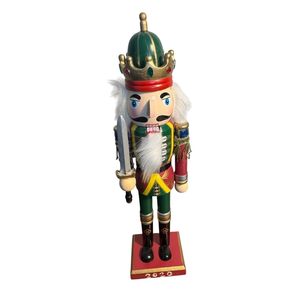 Wooden Christmas Nutcracker King 2020 Sword Crown Holiday 12.5"